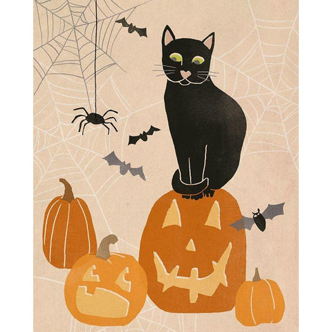 Pumpkin Patch Cats II White Modern Wood Framed Art Print by Vess, June Erica