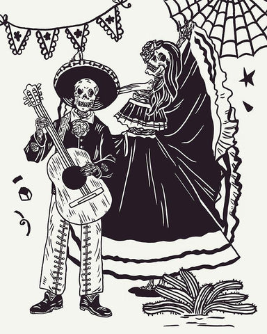 Day of the Dead Parade II Black Ornate Wood Framed Art Print with Double Matting by Wang, Melissa