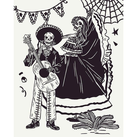 Day of the Dead Parade II Black Modern Wood Framed Art Print with Double Matting by Wang, Melissa