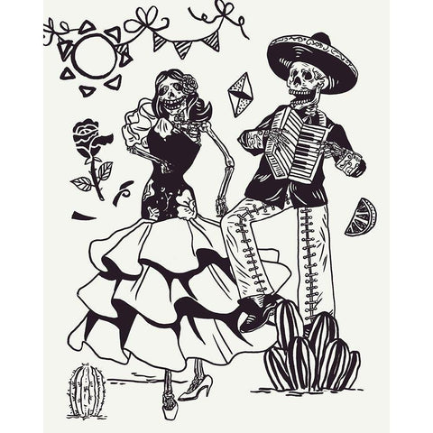 Day of the Dead Parade III Black Modern Wood Framed Art Print with Double Matting by Wang, Melissa