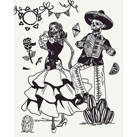 Day of the Dead Parade III Black Modern Wood Framed Art Print by Wang, Melissa