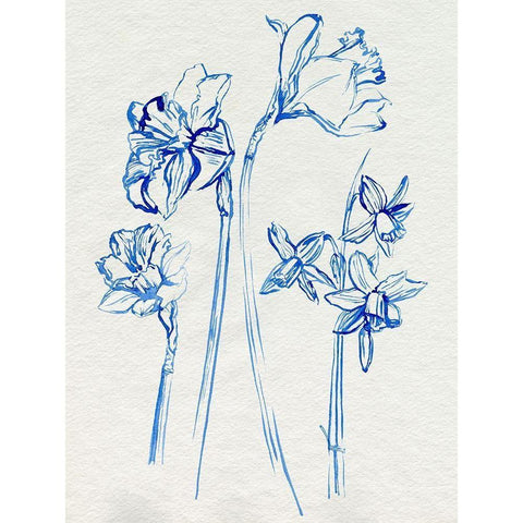 Inky Daffodils I White Modern Wood Framed Art Print by Parker, Jennifer Paxton