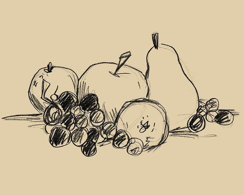 Graphite Fruit I Black Ornate Wood Framed Art Print with Double Matting by Vess, June Erica