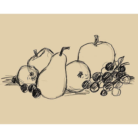 Graphite Fruit II Gold Ornate Wood Framed Art Print with Double Matting by Vess, June Erica