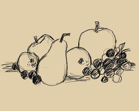 Graphite Fruit II White Modern Wood Framed Art Print with Double Matting by Vess, June Erica