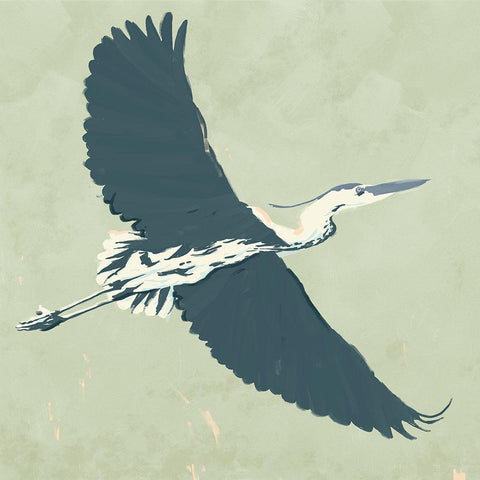 Heron Flying I White Modern Wood Framed Art Print with Double Matting by Green, Jacob
