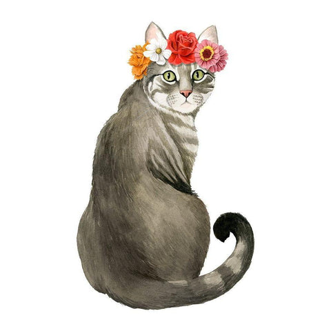 Flower Crown Cats I White Modern Wood Framed Art Print by Popp, Grace