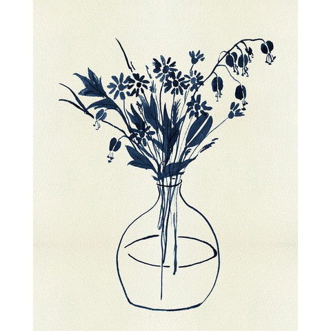 Indigo Floral Vase I White Modern Wood Framed Art Print by Wang, Melissa