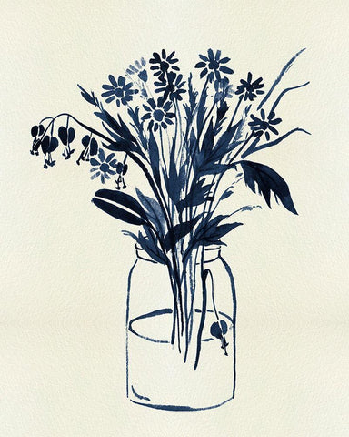 Indigo Floral Vase II Black Ornate Wood Framed Art Print with Double Matting by Wang, Melissa