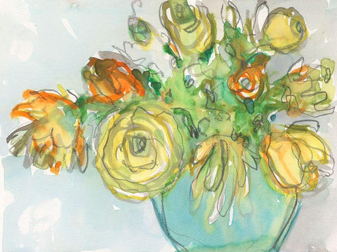 Spring Floral Accent I White Modern Wood Framed Art Print with Double Matting by Dixon, Samuel