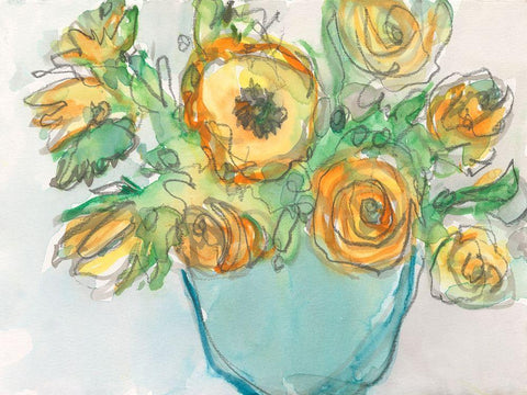 Spring Floral Accent II White Modern Wood Framed Art Print with Double Matting by Dixon, Samuel