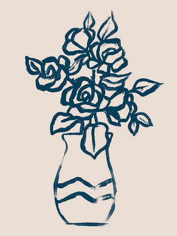 Navy Plant Sketches I White Modern Wood Framed Art Print with Double Matting by Vess, June Erica