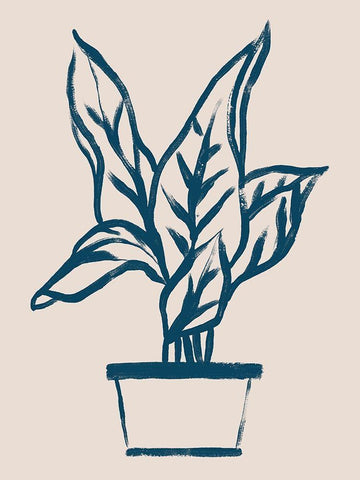 Navy Plant Sketches II White Modern Wood Framed Art Print with Double Matting by Vess, June Erica