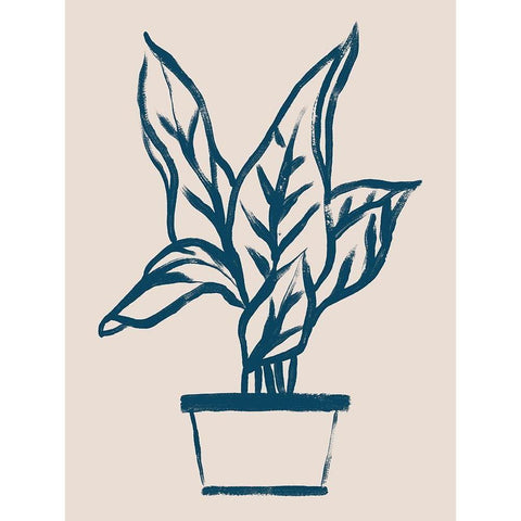 Navy Plant Sketches II Black Modern Wood Framed Art Print by Vess, June Erica