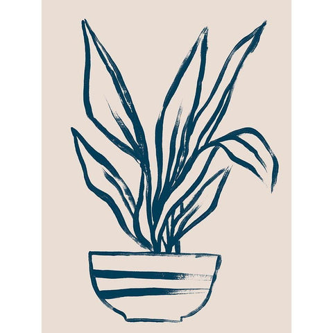 Navy Plant Sketches III White Modern Wood Framed Art Print by Vess, June Erica