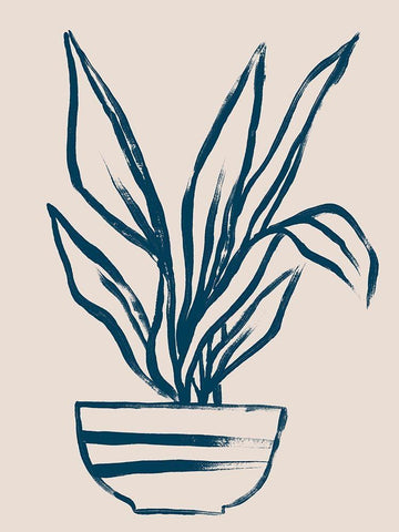 Navy Plant Sketches III White Modern Wood Framed Art Print with Double Matting by Vess, June Erica