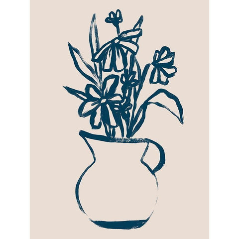 Navy Plant Sketches IV Black Modern Wood Framed Art Print with Double Matting by Vess, June Erica