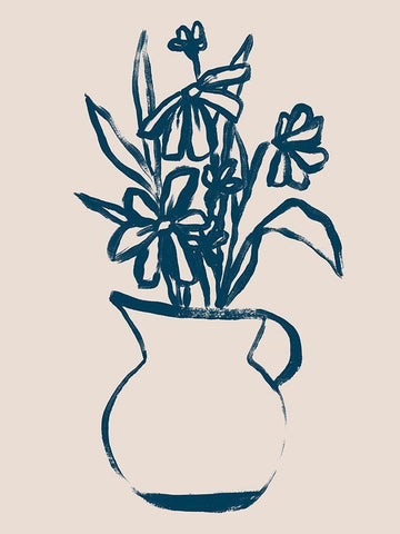 Navy Plant Sketches IV White Modern Wood Framed Art Print with Double Matting by Vess, June Erica