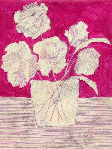 Fuchsia Arrangement I White Modern Wood Framed Art Print with Double Matting by Moore, Regina