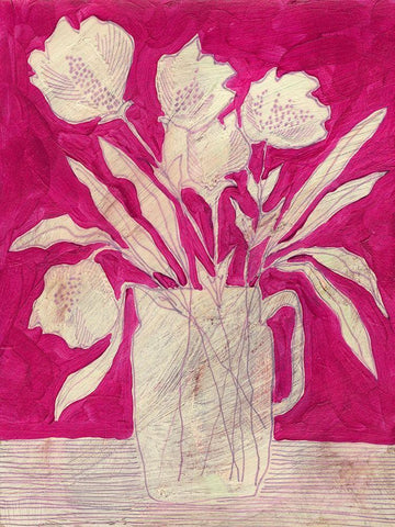 Fuchsia Arrangement II White Modern Wood Framed Art Print with Double Matting by Moore, Regina