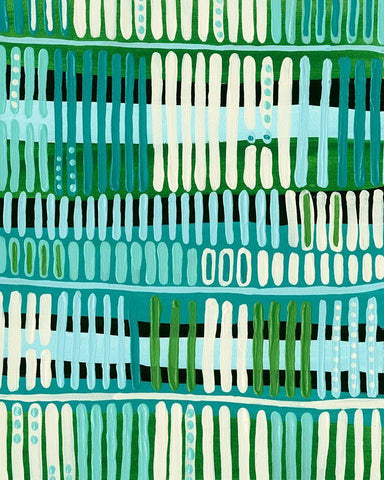 Teal Pattern I White Modern Wood Framed Art Print with Double Matting by Moore, Regina