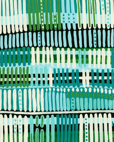 Teal Pattern II White Modern Wood Framed Art Print with Double Matting by Moore, Regina