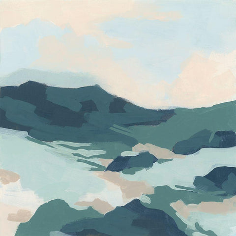 Sea Glass Valley I White Modern Wood Framed Art Print with Double Matting by Vess, June Erica