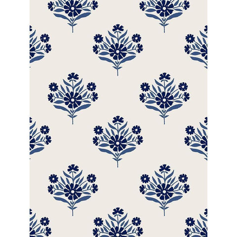 Indigo Bloom Pattern I White Modern Wood Framed Art Print by Barnes, Victoria