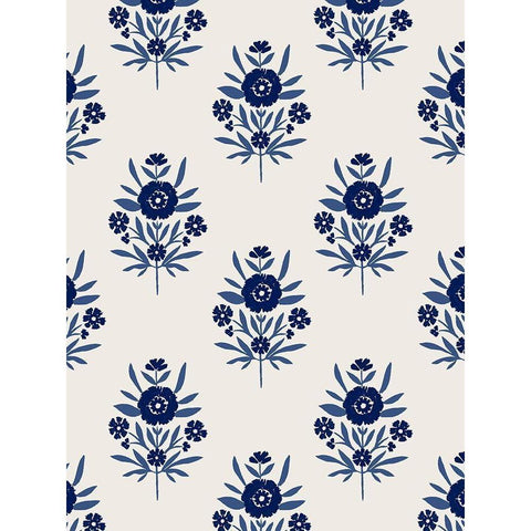 Indigo Bloom Pattern II White Modern Wood Framed Art Print by Barnes, Victoria