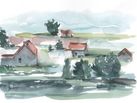 Valley Farm II White Modern Wood Framed Art Print with Double Matting by Harper, Ethan