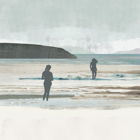 Beach Walking II White Modern Wood Framed Art Print with Double Matting by Kouta, Flora