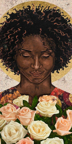 Meditation I Black Ornate Wood Framed Art Print with Double Matting by Saunders, Alonzo