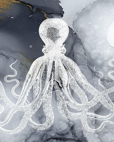 Octopus Ink I White Modern Wood Framed Art Print with Double Matting by Zalewski, Christine