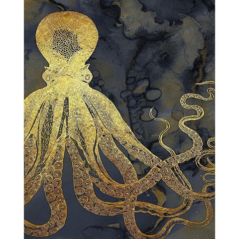 Octopus Ink Gold And Blue I Gold Ornate Wood Framed Art Print with Double Matting by Zalewski, Christine
