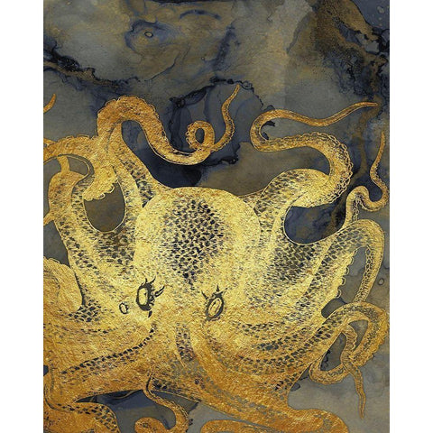 Octopus Ink Gold And Blue II Gold Ornate Wood Framed Art Print with Double Matting by Zalewski, Christine