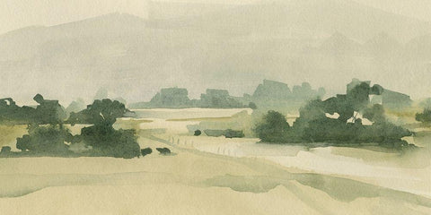 Watercolor Pasture II White Modern Wood Framed Art Print with Double Matting by Caroline, Emma