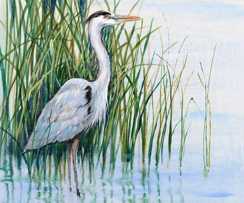 Heron in the Marsh I Black Ornate Wood Framed Art Print with Double Matting by OToole, Tim