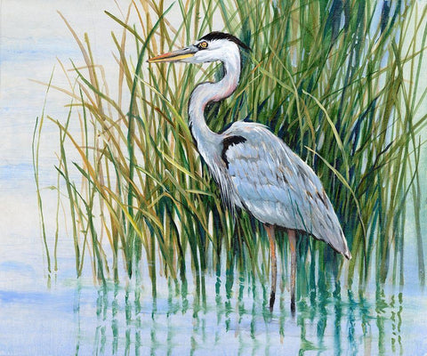 Heron in the Marsh II Black Ornate Wood Framed Art Print with Double Matting by OToole, Tim