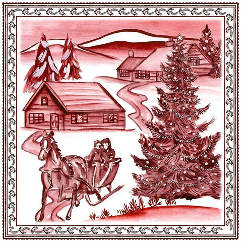 Christmas Wonderland Toile II White Modern Wood Framed Art Print with Double Matting by Wang, Melissa