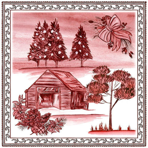 Christmas Wonderland Toile III Black Modern Wood Framed Art Print with Double Matting by Wang, Melissa