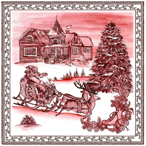 Christmas Wonderland Toile IV Gold Ornate Wood Framed Art Print with Double Matting by Wang, Melissa