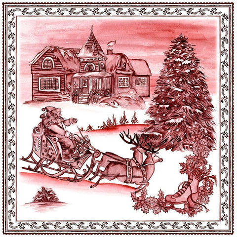 Christmas Wonderland Toile IV Black Ornate Wood Framed Art Print with Double Matting by Wang, Melissa