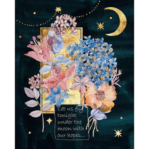 Moonlight Flowers I Black Modern Wood Framed Art Print with Double Matting by Wang, Melissa