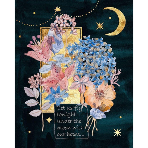 Moonlight Flowers I Gold Ornate Wood Framed Art Print with Double Matting by Wang, Melissa