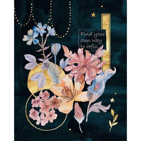 Moonlight Flowers II Gold Ornate Wood Framed Art Print with Double Matting by Wang, Melissa