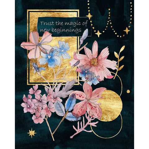 Moonlight Flowers IV Gold Ornate Wood Framed Art Print with Double Matting by Wang, Melissa