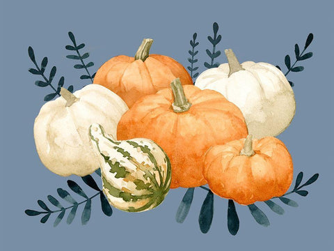 Autumn Orange And Blues I White Modern Wood Framed Art Print with Double Matting by Caroline, Emma