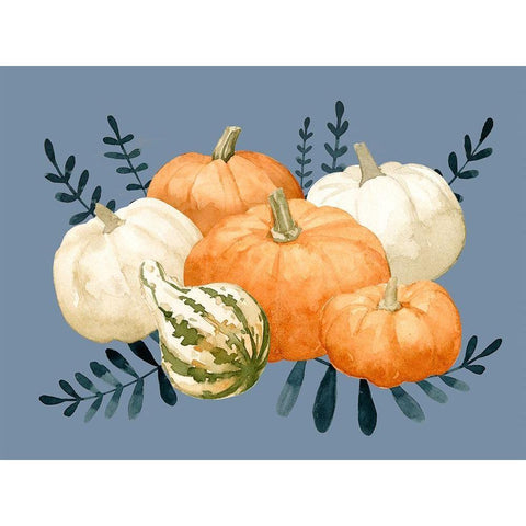 Autumn Orange And Blues I Black Modern Wood Framed Art Print by Caroline, Emma
