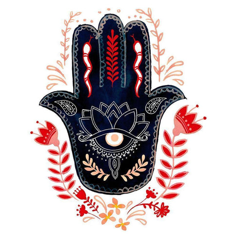 Folk Hand Hamsa I Black Modern Wood Framed Art Print by Parker, Jennifer Paxton