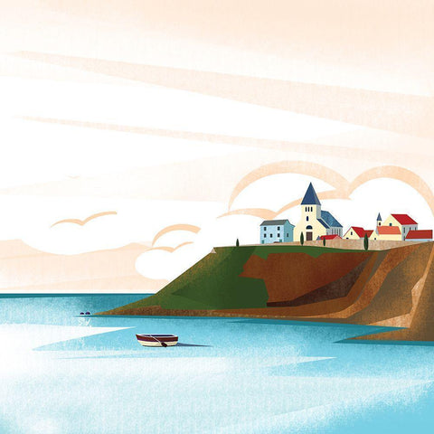 Illustrated Italian Landscape VII Black Modern Wood Framed Art Print by Arctic Frame